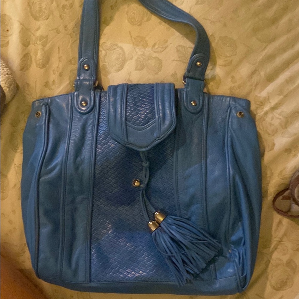 Blue Leather Shoulder Bags with Quilted and Smooth Finishes
